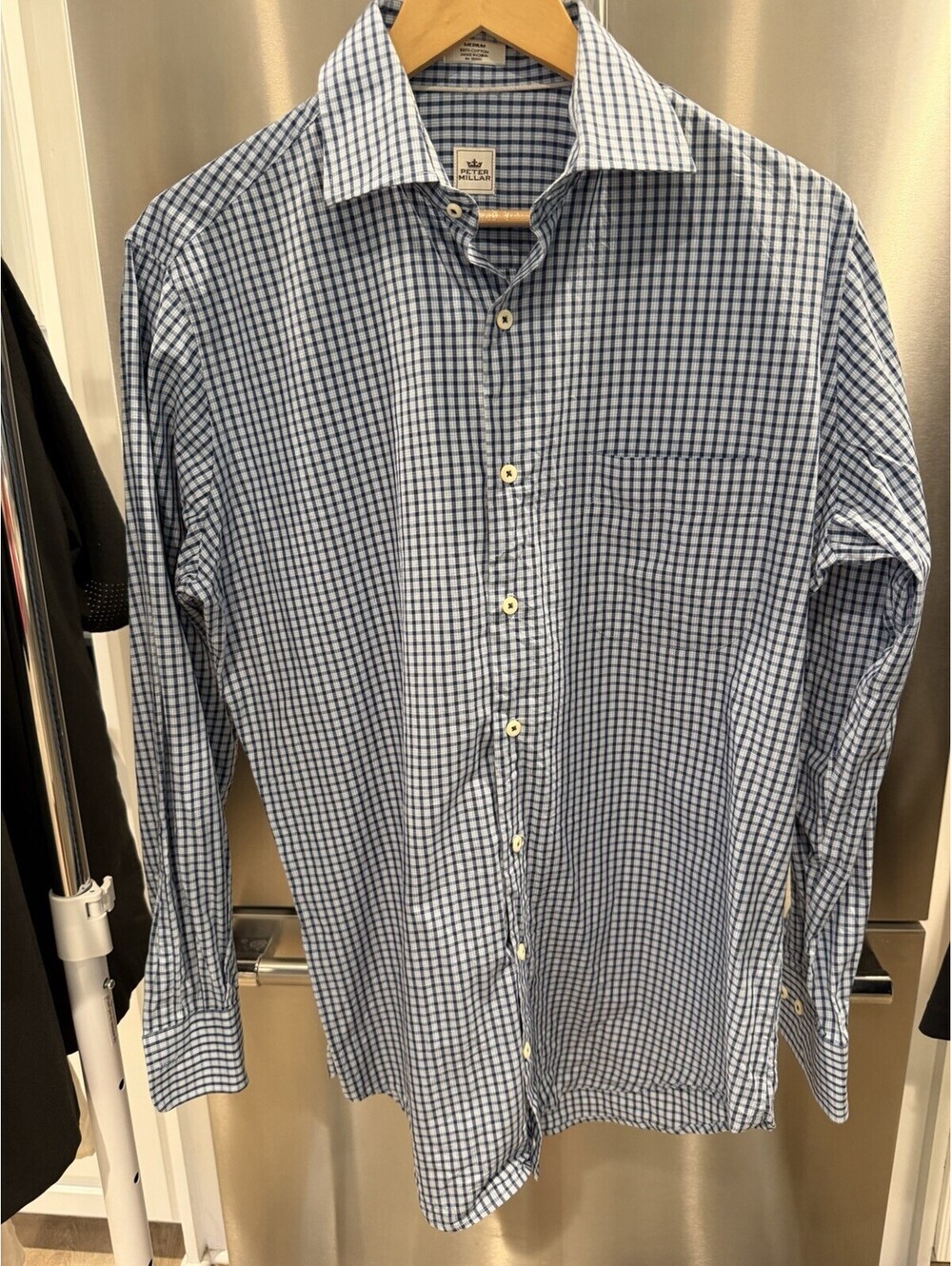 Peter Millar Men's Long Sleeve Blue Plaid Shirt Size Medium